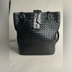 BRIGHTON vintage black leather bucket tote bag
